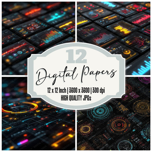 SciFi UI Red Blue Grid Glow Digital Paper Pack (DDD003412)