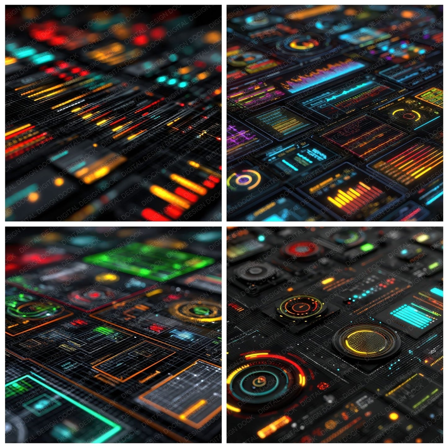 SciFi UI Red Blue Grid Glow Digital Paper Pack (DDD003412)