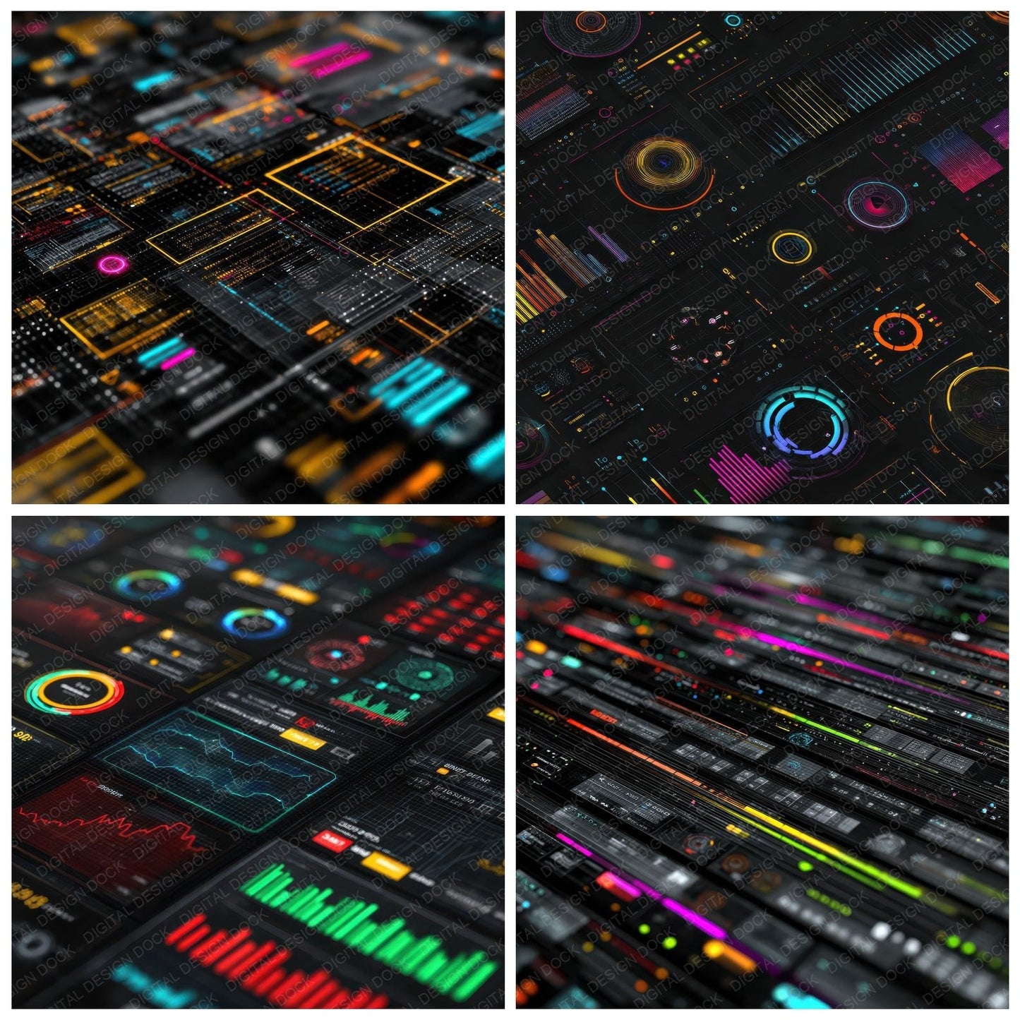SciFi UI Red Blue Grid Glow Digital Paper Pack (DDD003412)