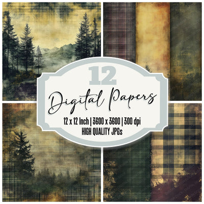 Scotland Mist digital paper pack cover showing four of the 12 papers