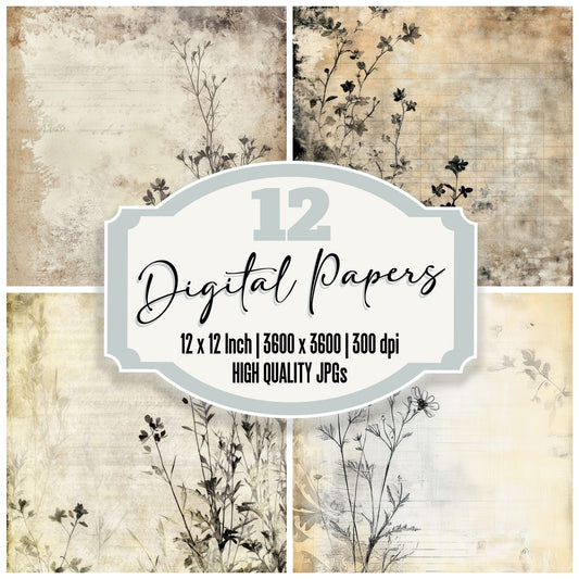 Scratched Ledger Florals Digital Paper Pack (DDD003417)
