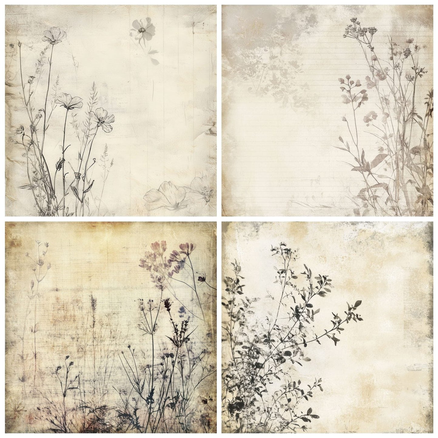 Scratched Ledger Florals Digital Paper Pack (DDD003417)