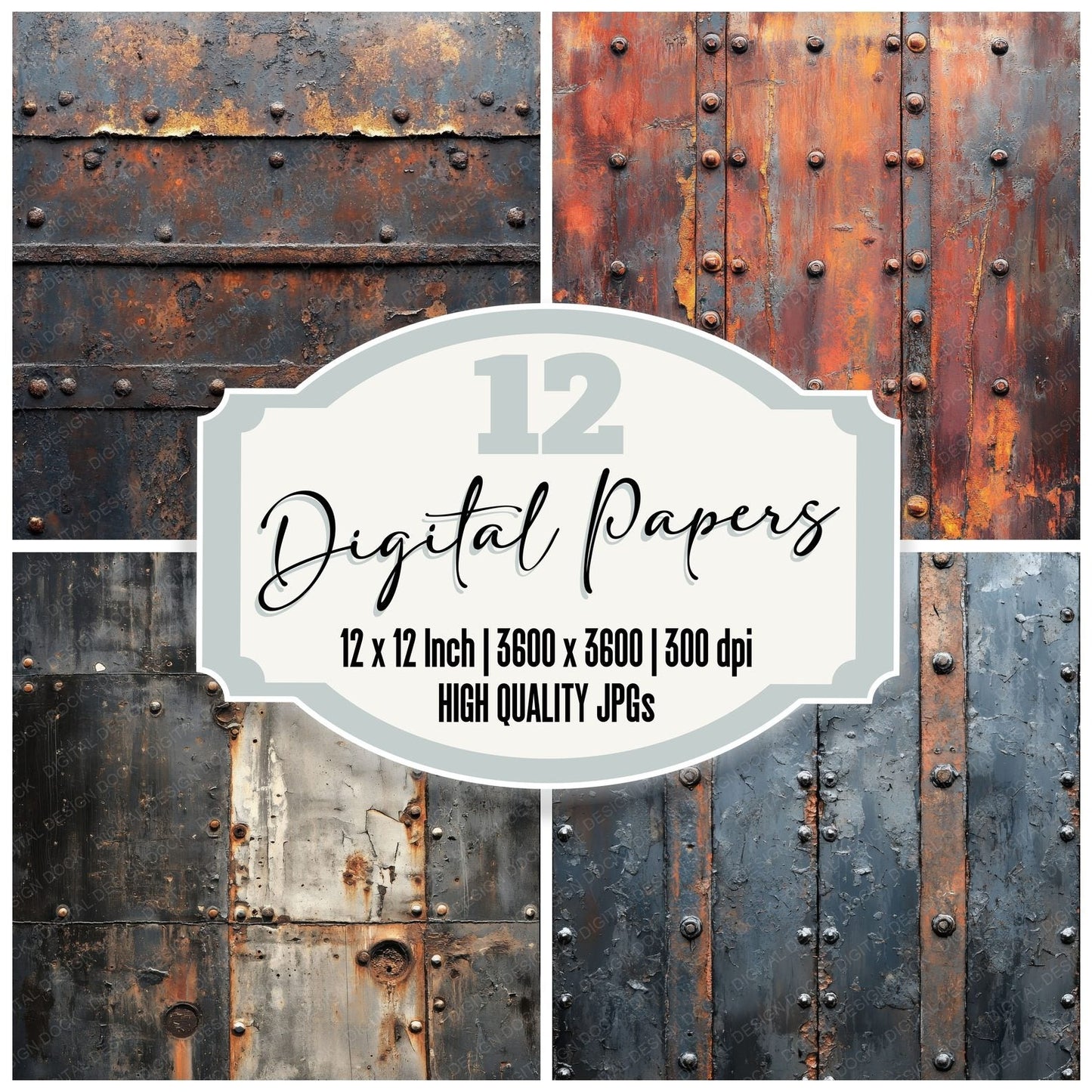 Scratched Metal Panels Background Digital Paper Pack (DDD003418)