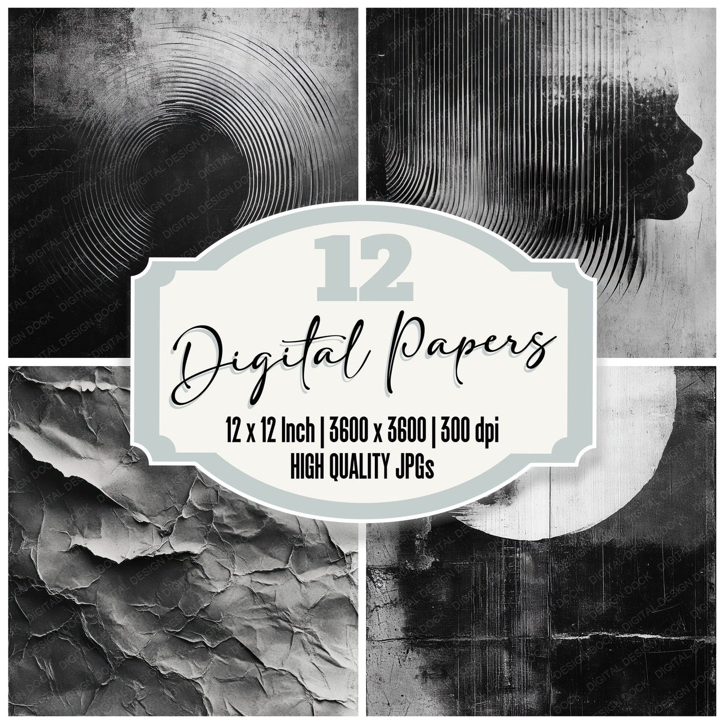 Scratched Mono Vignette Digital Paper Pack (DDD003419)