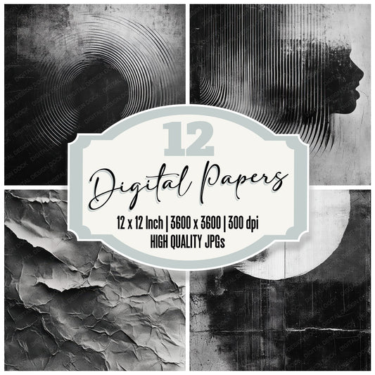 Scratched Mono Vignette Digital Paper Pack (DDD003419)