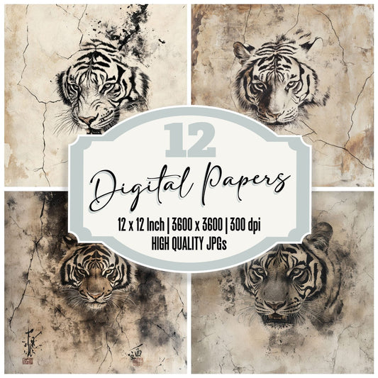 Scratched Tiger Ink Background Digital Paper Pack (DDD003421)