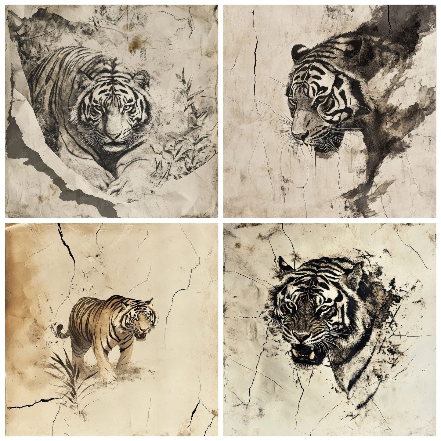 Scratched Tiger Ink Background Digital Paper Pack (DDD003421)