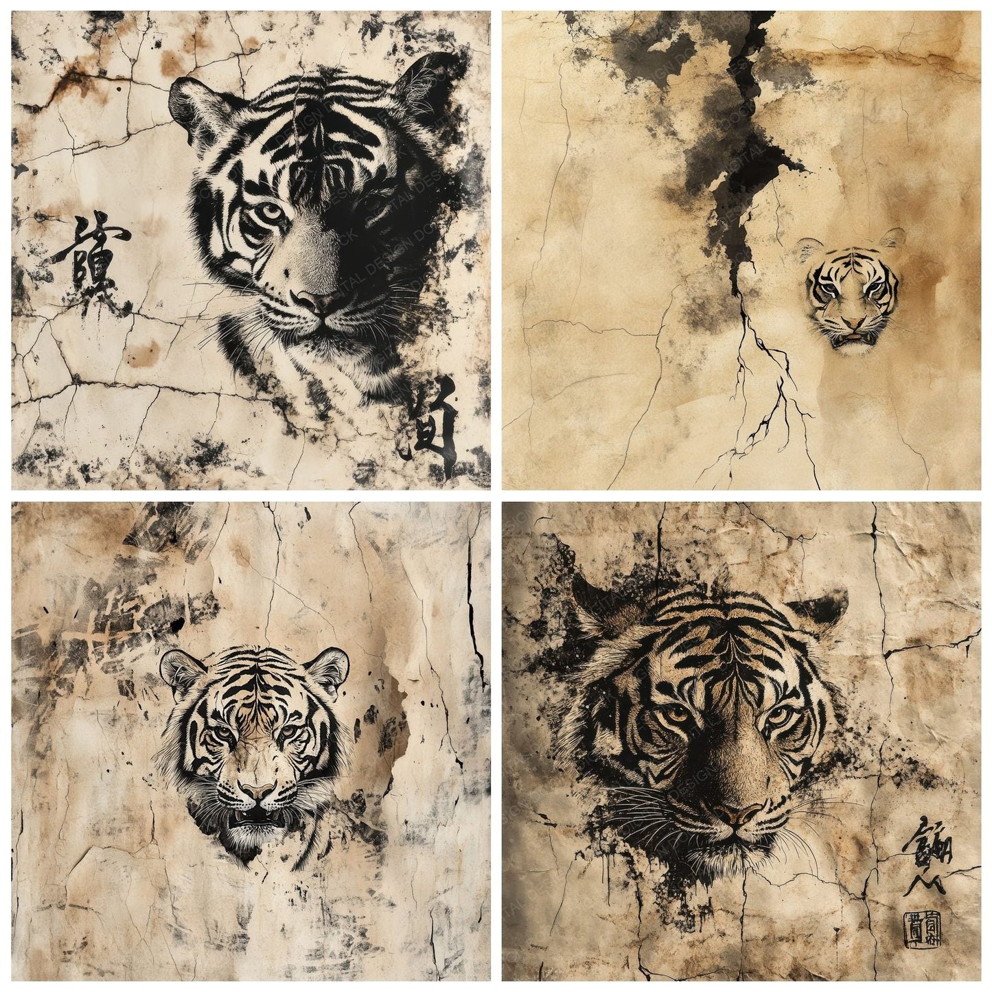 Scratched Tiger Ink Background Digital Paper Pack (DDD003421)