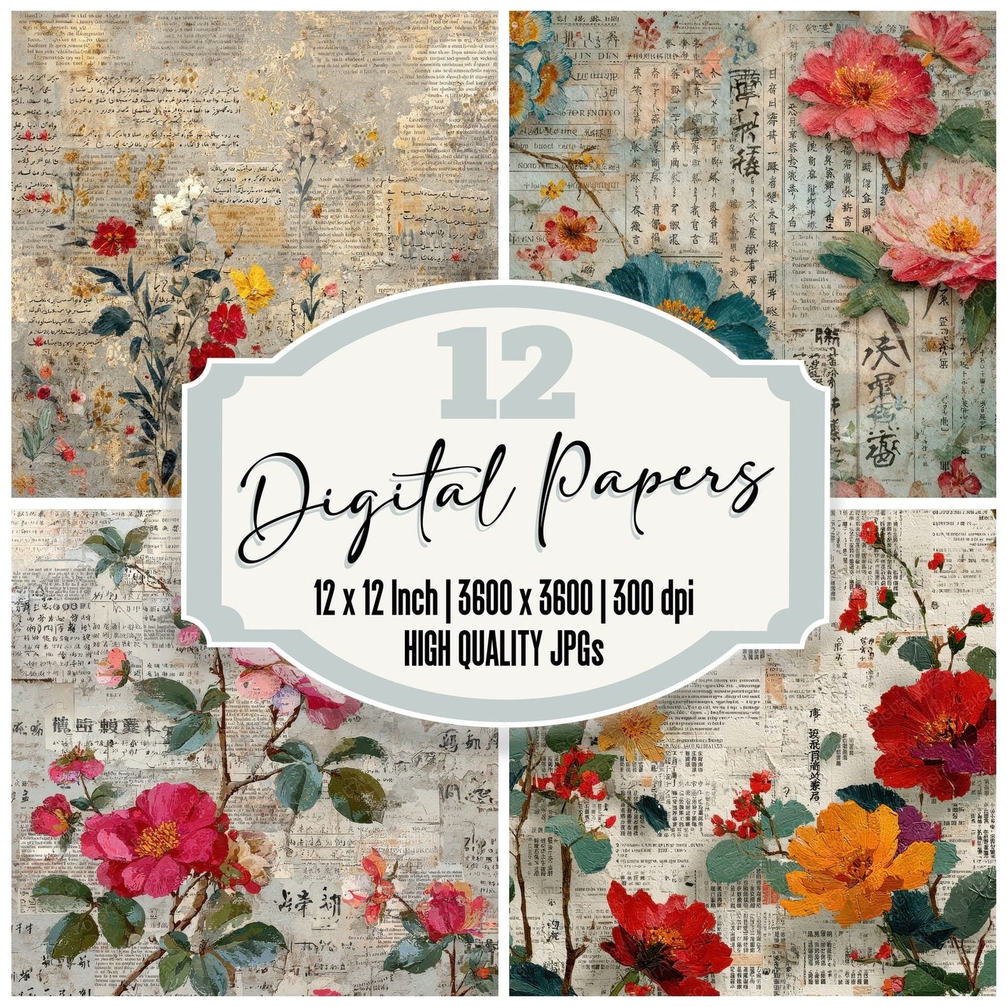 Script Language Brush Bloom Digital Paper Pack (DDD003423)