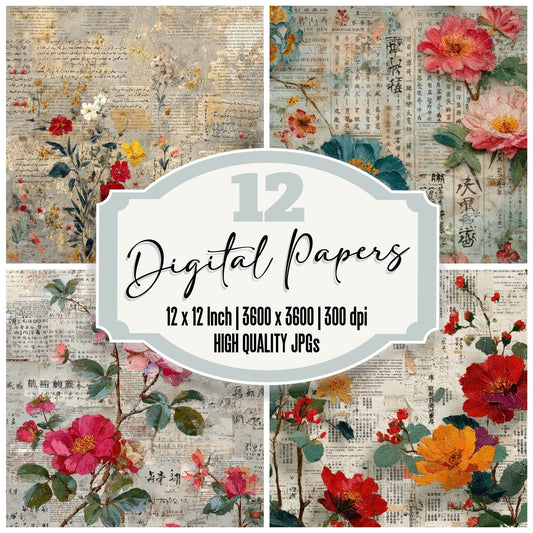 Script Language Brush Bloom Digital Paper Pack (DDD003423)