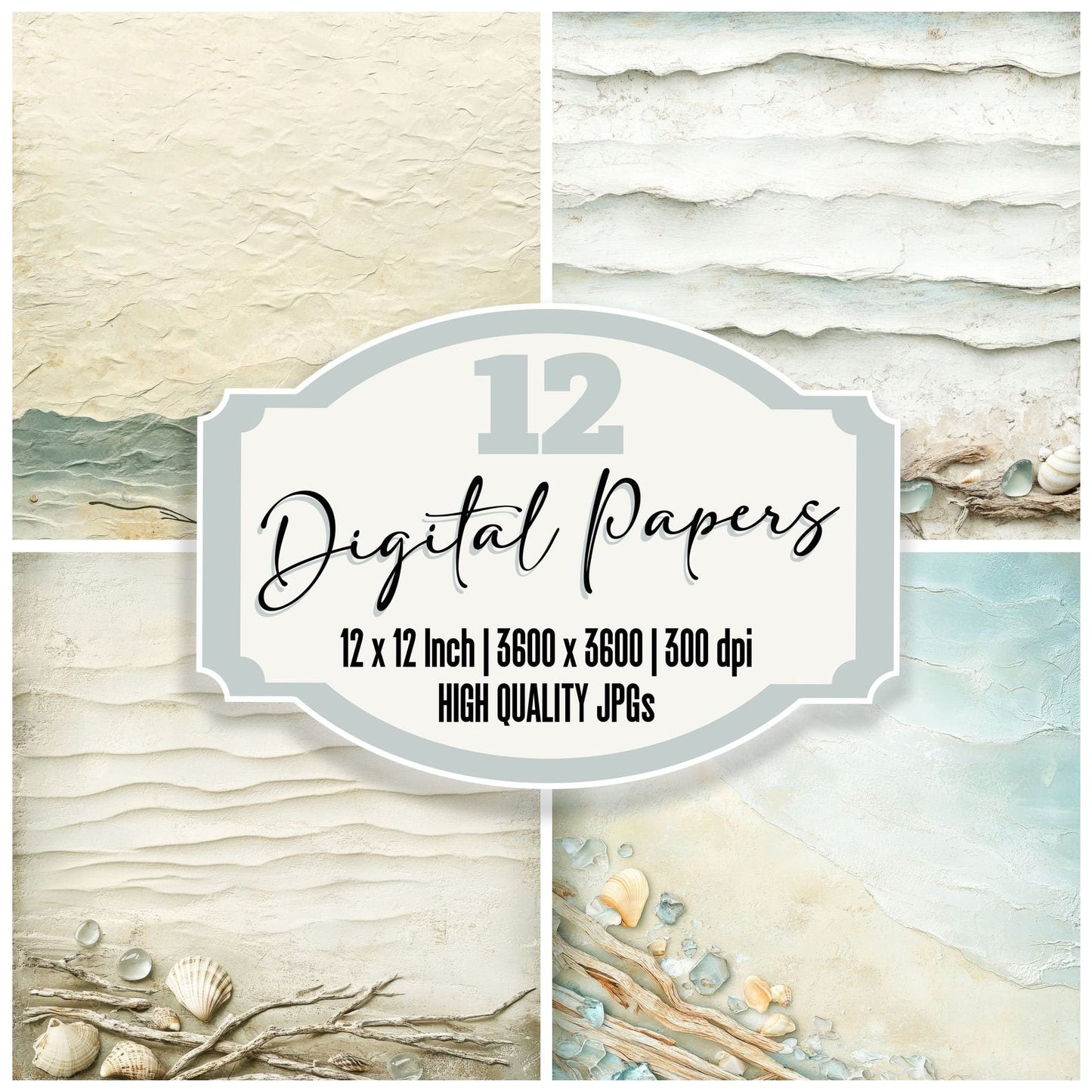Sea Glass Driftwood Shore Digital Paper Pack (DDD003425)