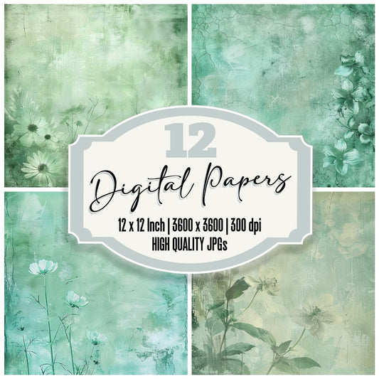 Seafoam Green Floral Digital Paper Pack (DDD003428)