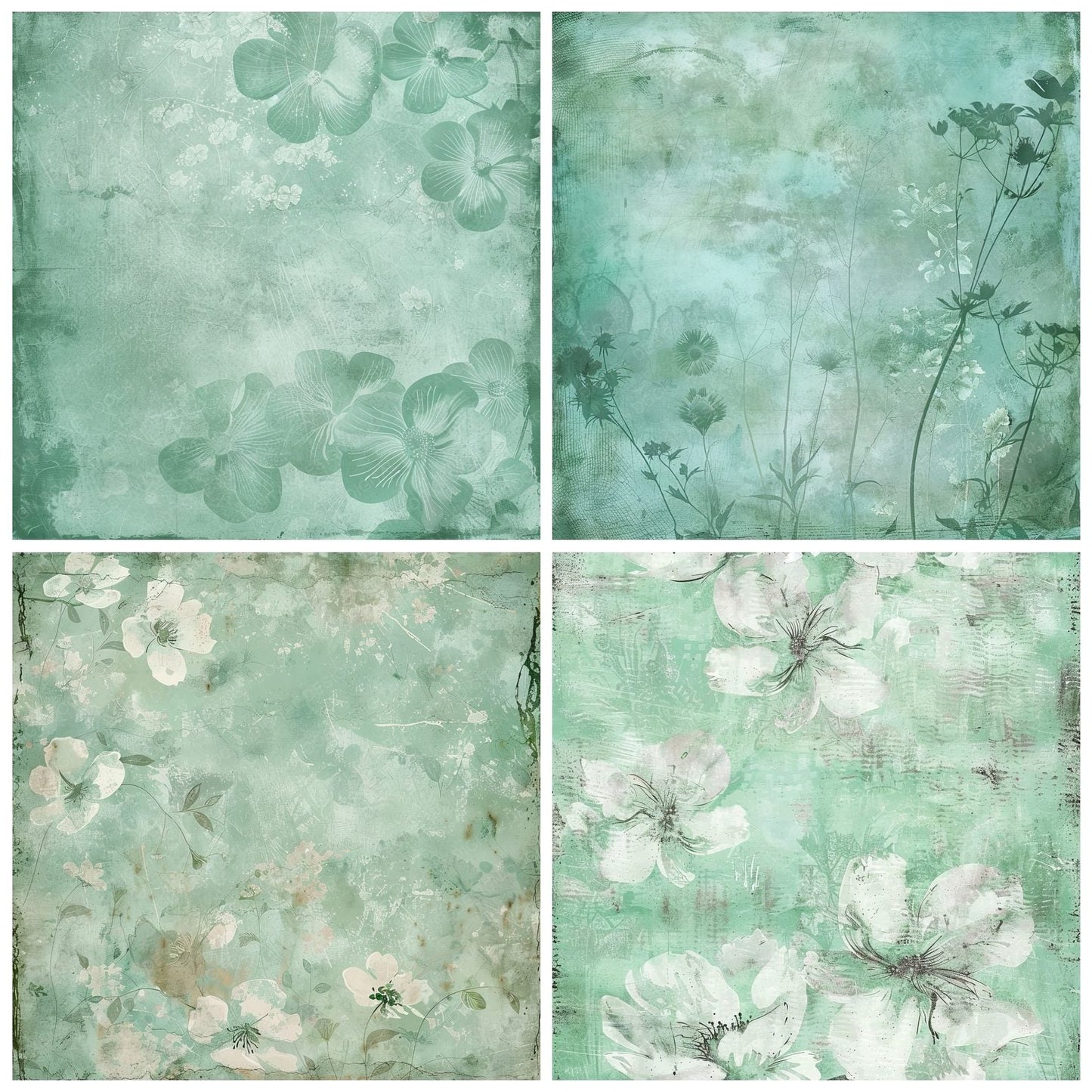 Seafoam Green Floral Digital Paper Pack (DDD003428)