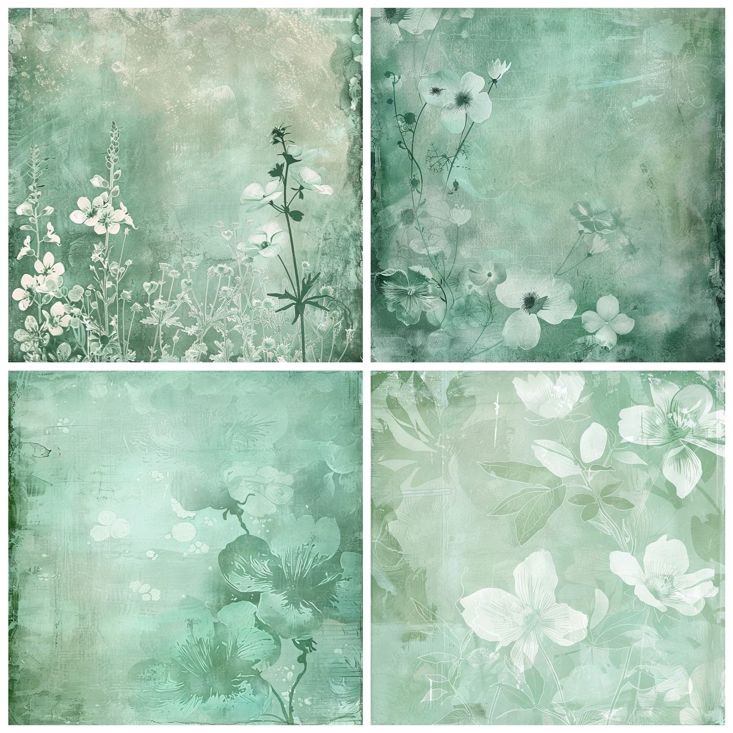 Seafoam Green Floral Digital Paper Pack (DDD003428)