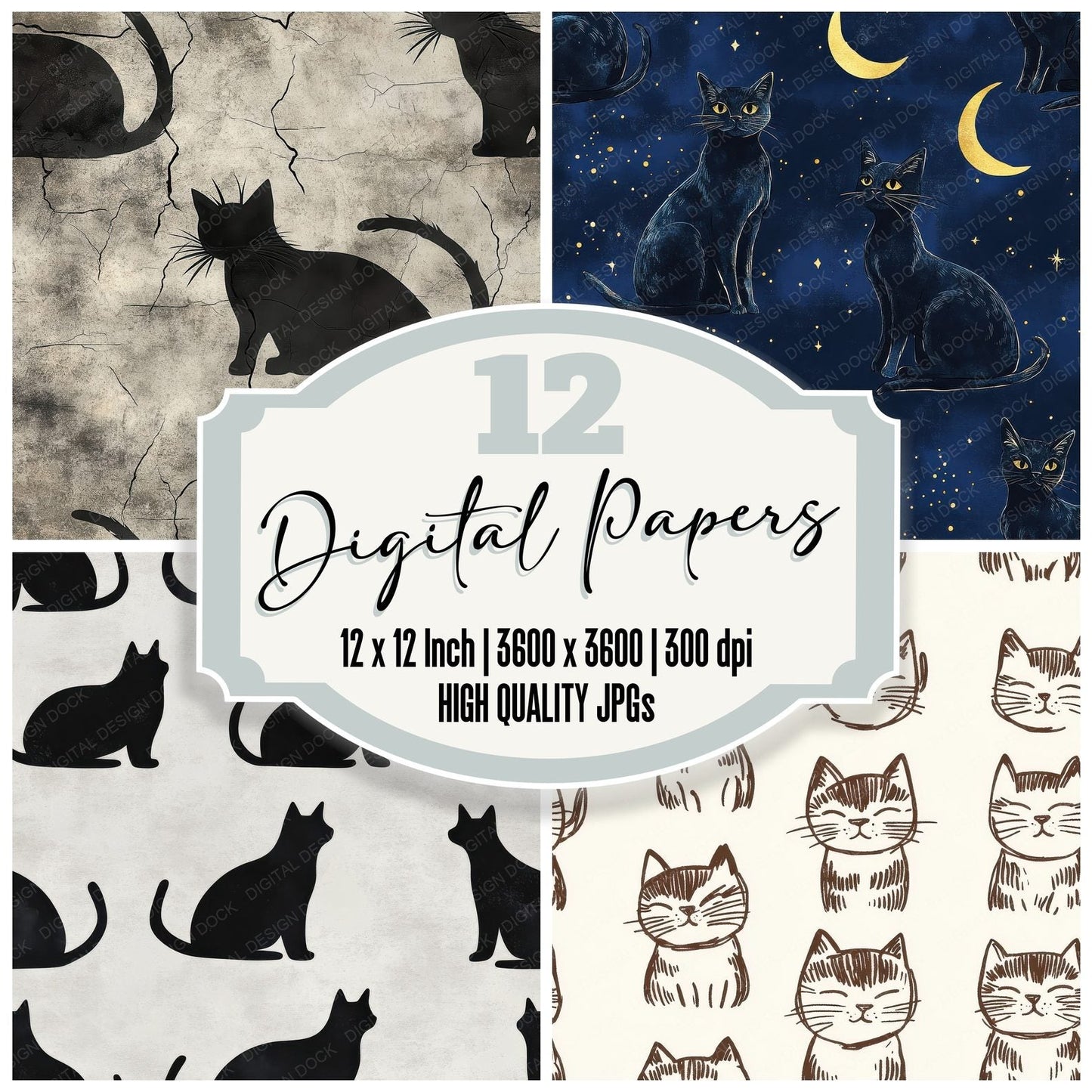 Seamless Cat Pattern Paper Digital Paper Pack (DDD003432)