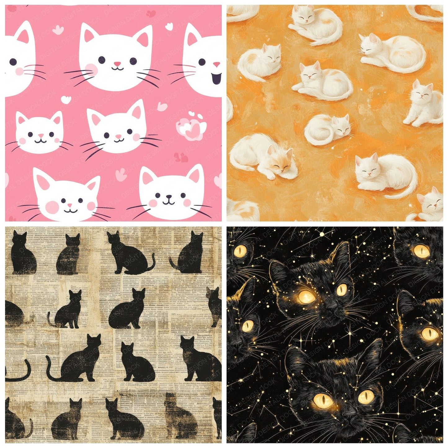 Seamless Cat Pattern Paper Digital Paper Pack (DDD003432)