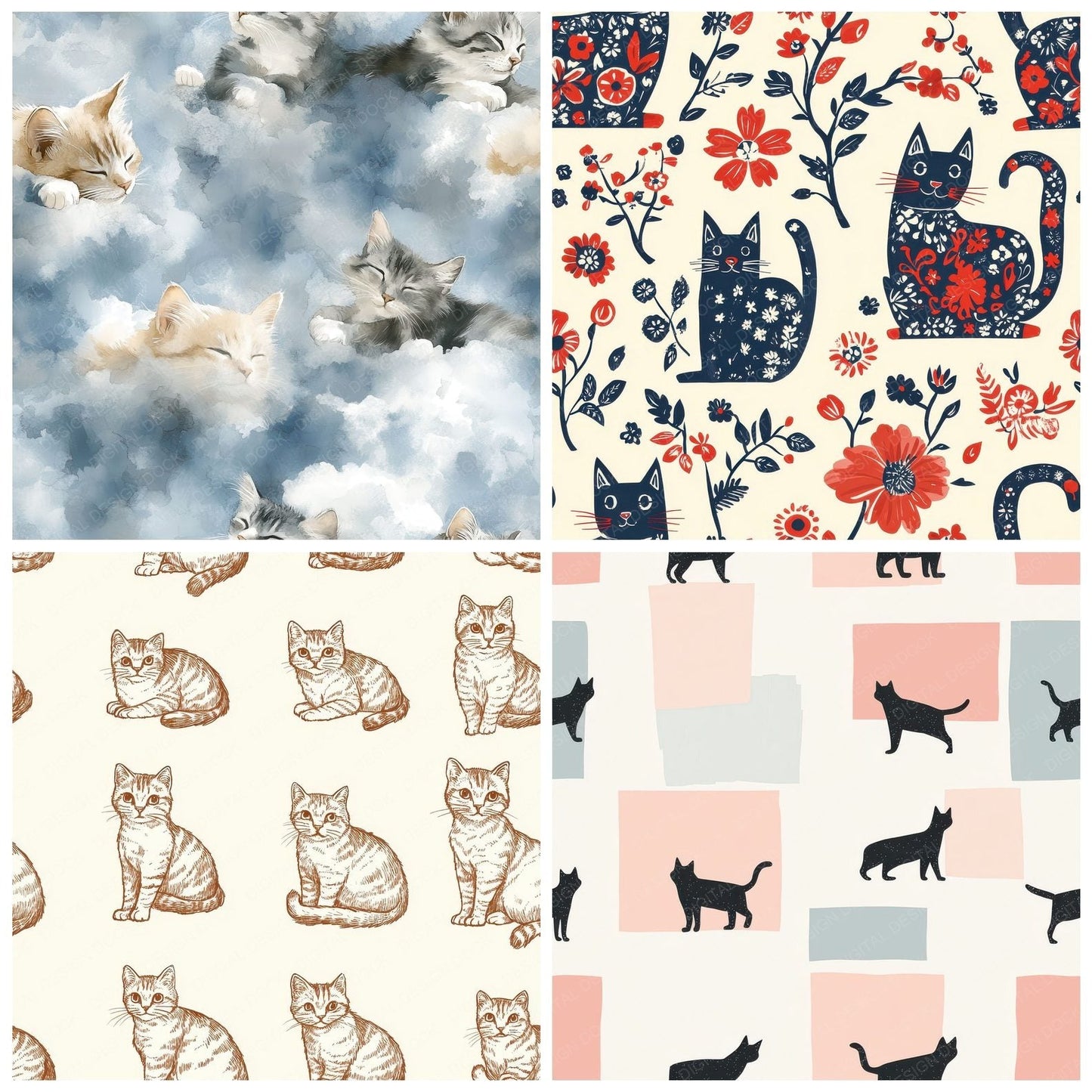 Seamless Cat Pattern Paper Digital Paper Pack (DDD003432)