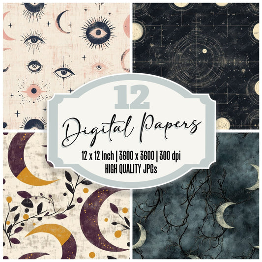 Seamless Celestial Moons Paper Digital Paper Pack (DDD003433)