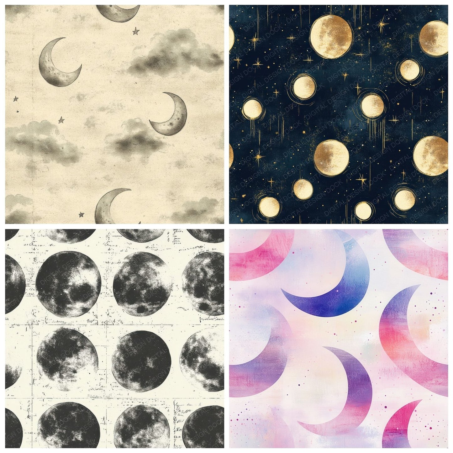 Seamless Celestial Moons Paper Digital Paper Pack (DDD003433)