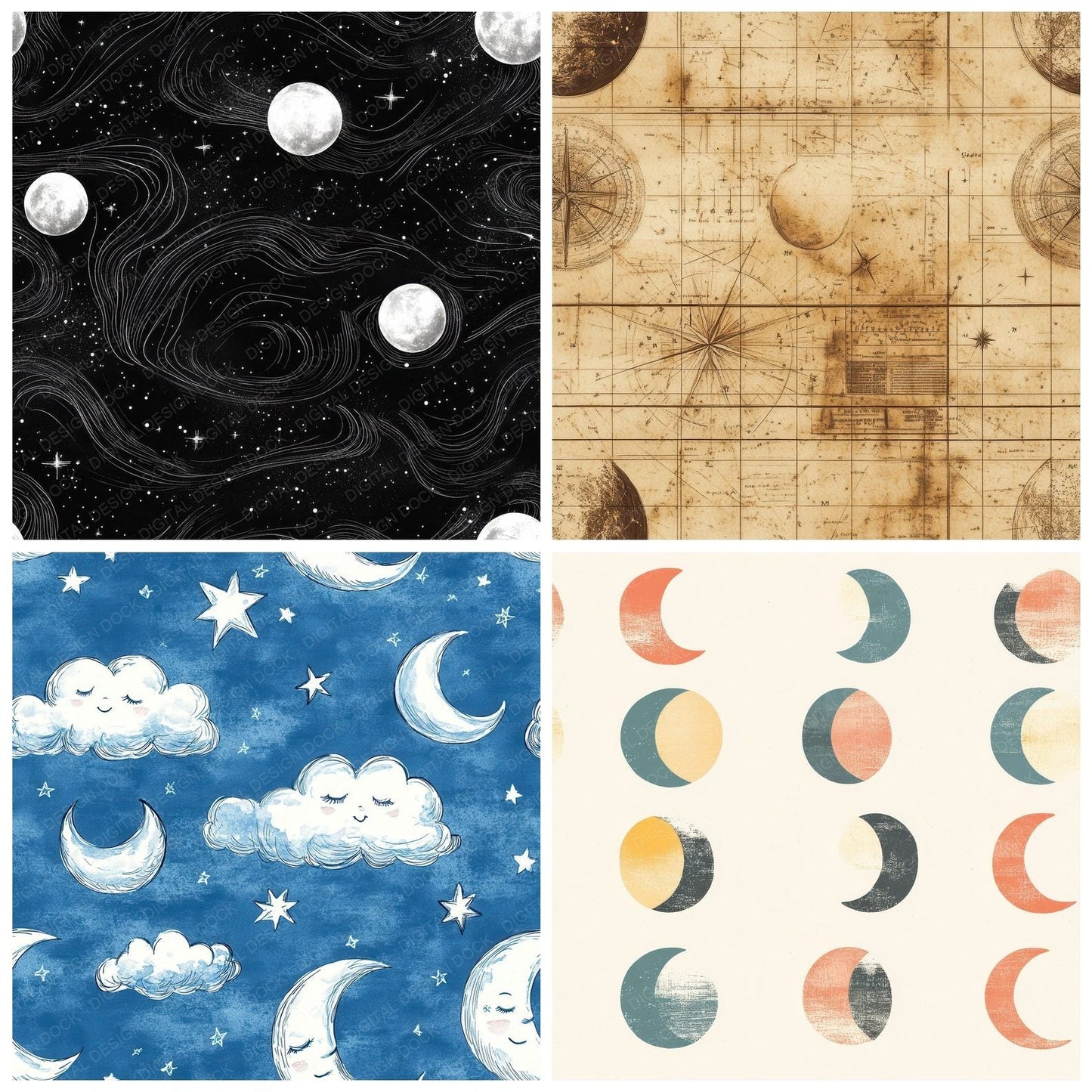 Seamless Celestial Moons Paper Digital Paper Pack (DDD003433)