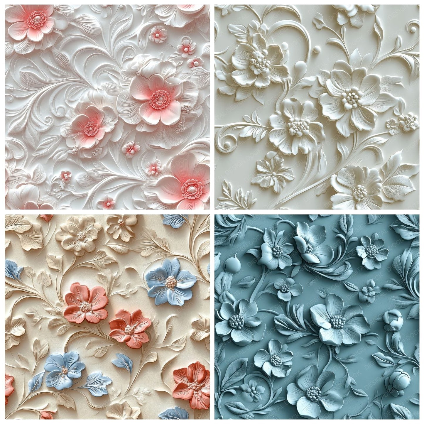 Seamless Embossed Floral Paper Digital Paper Pack (DDD003434)