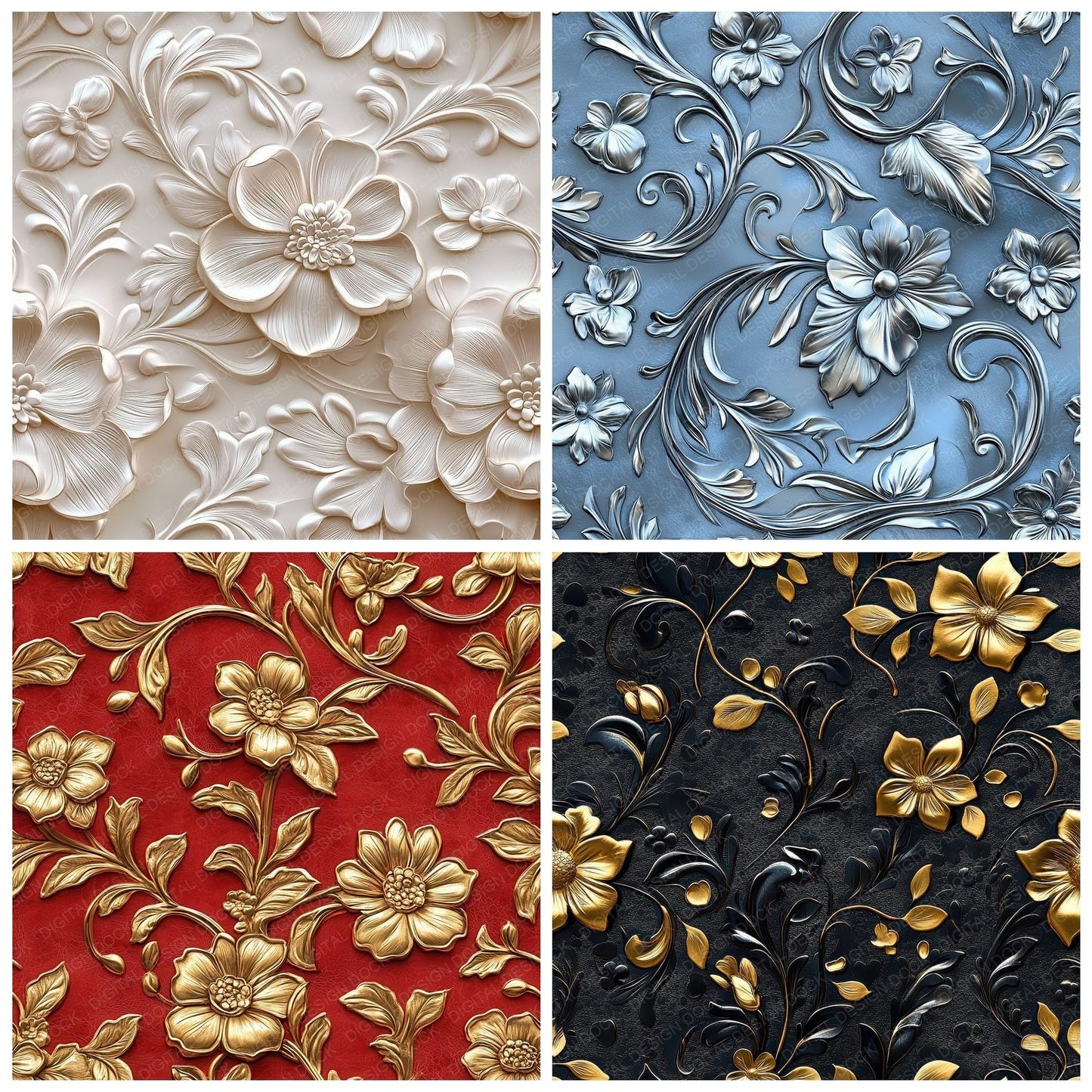 Seamless Embossed Floral Paper Digital Paper Pack (DDD003434)