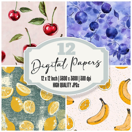 Seamless Fruit Pattern Paper Digital Paper Pack (DDD003435)