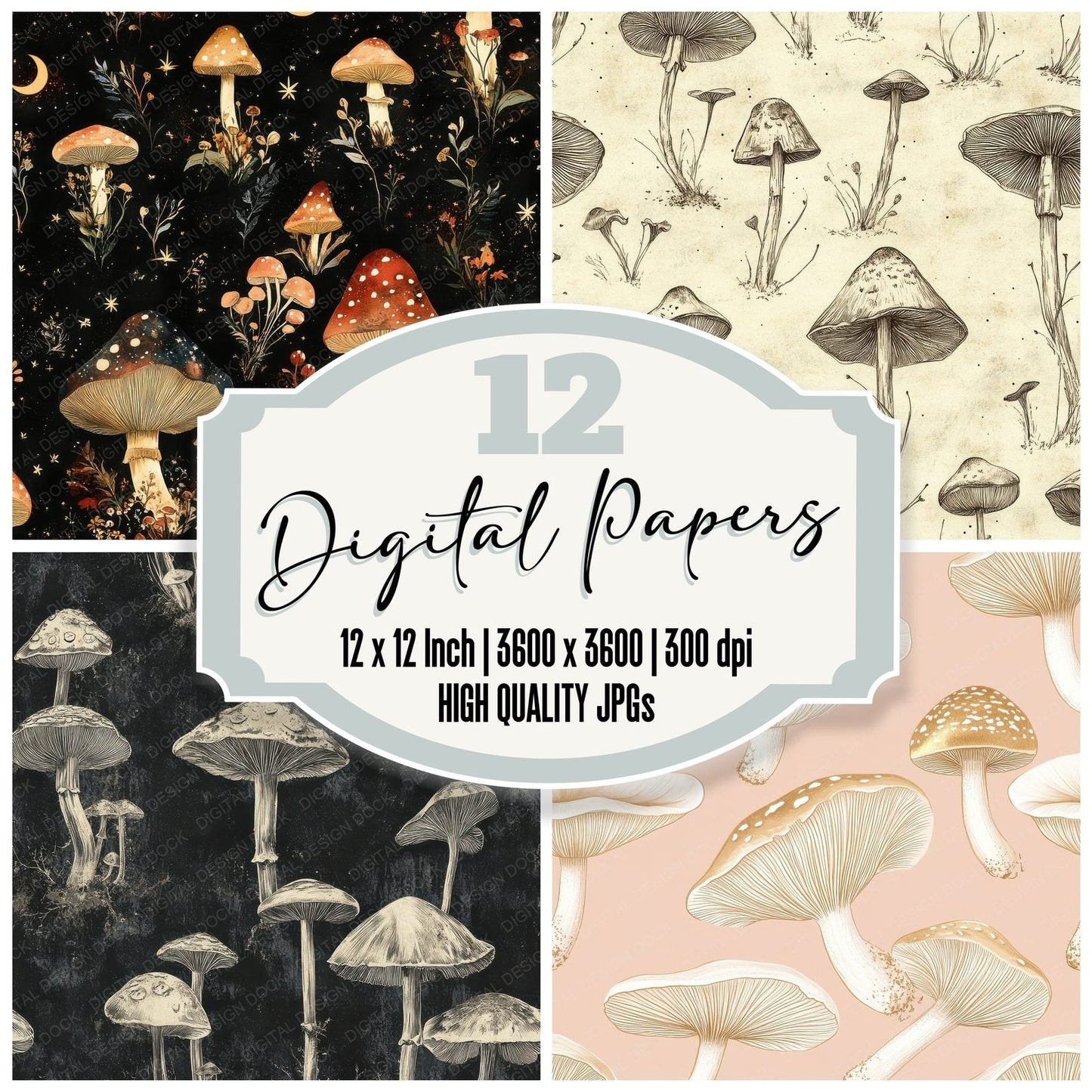 Seamless Mushroom Variety Paper Digital Paper Pack (DDD003436)