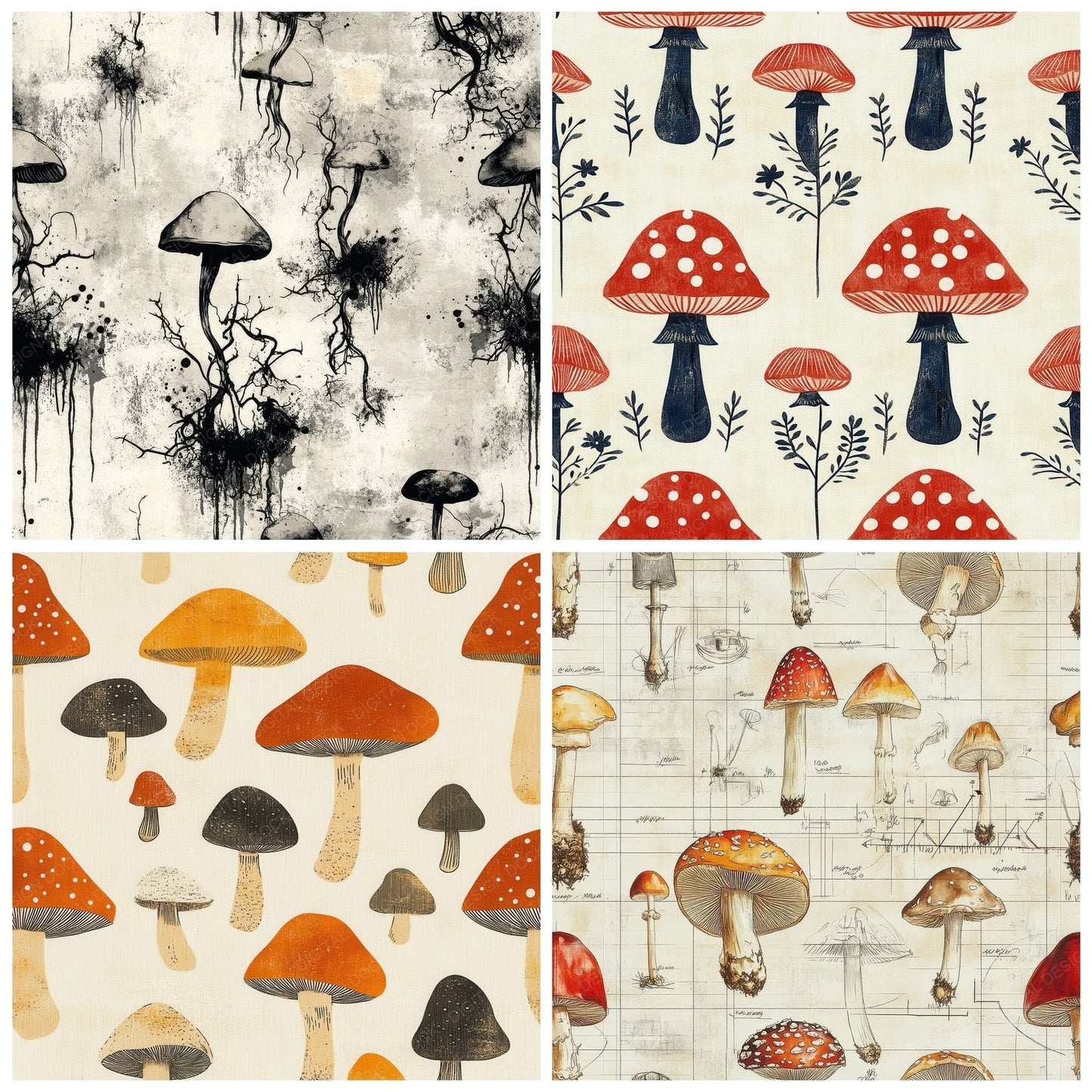 Seamless Mushroom Variety Paper Digital Paper Pack (DDD003436)
