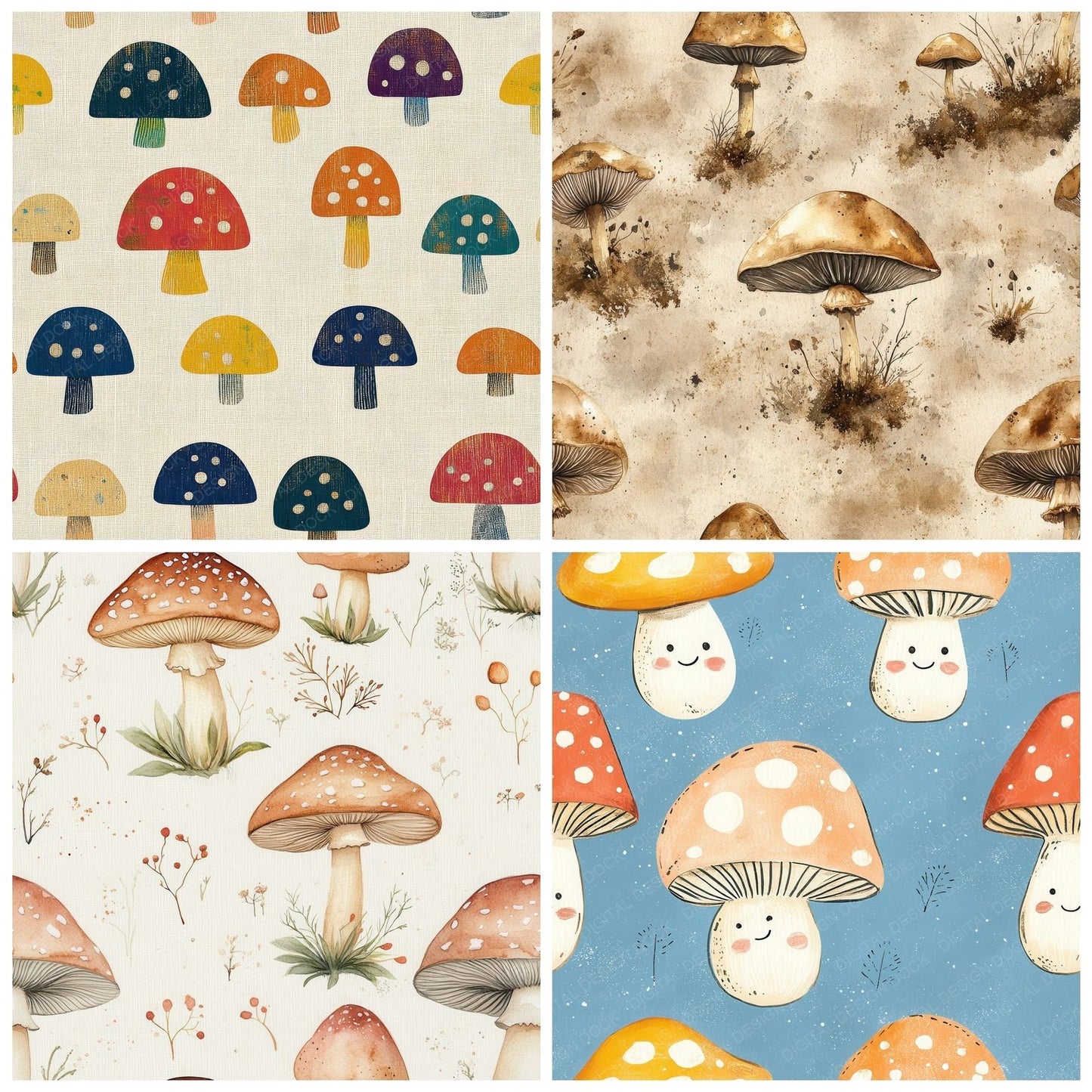 Seamless Mushroom Variety Paper Digital Paper Pack (DDD003436)