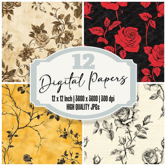 Seamless Roses Paper Digital Paper Pack (DDD003437)