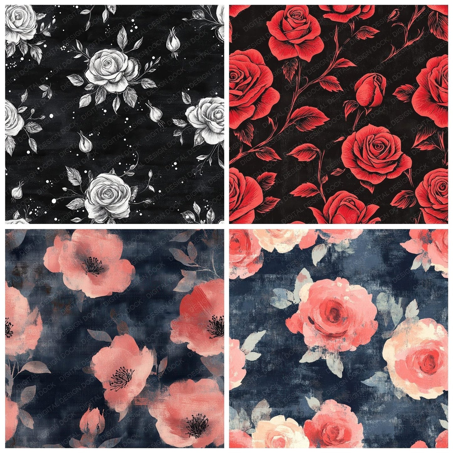 Seamless Roses Paper Digital Paper Pack (DDD003437)