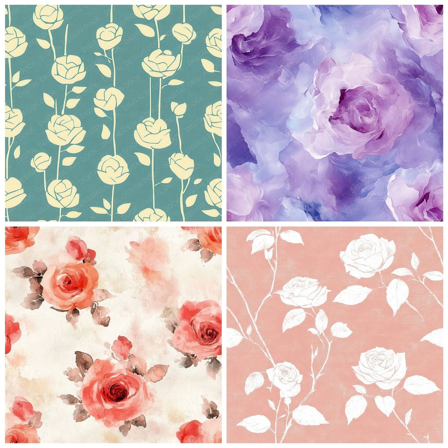 Seamless Roses Paper Digital Paper Pack (DDD003437)
