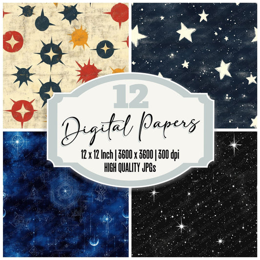 Seamless Star Pattern Paper Digital Paper Pack (DDD003438)