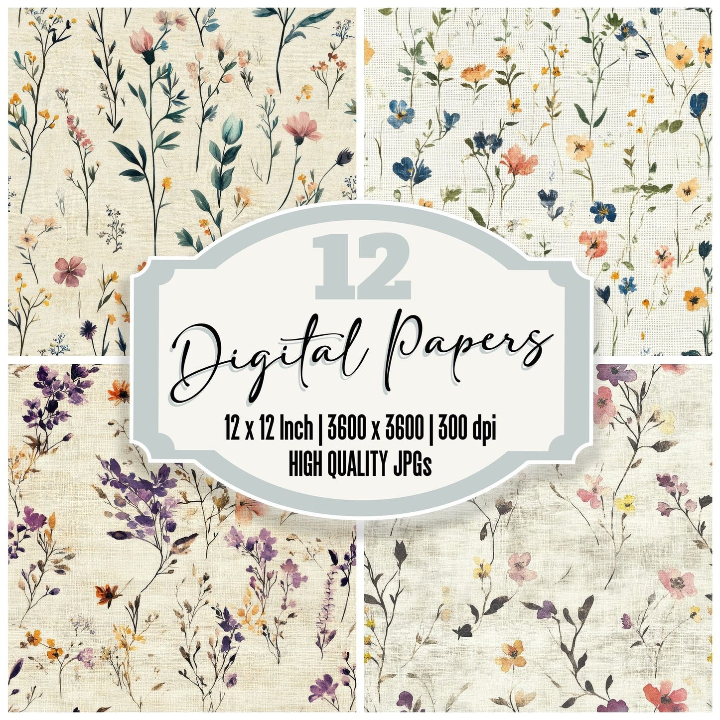 Seamless Wildflower Sketch Paper Digital Paper Pack (DDD003440)