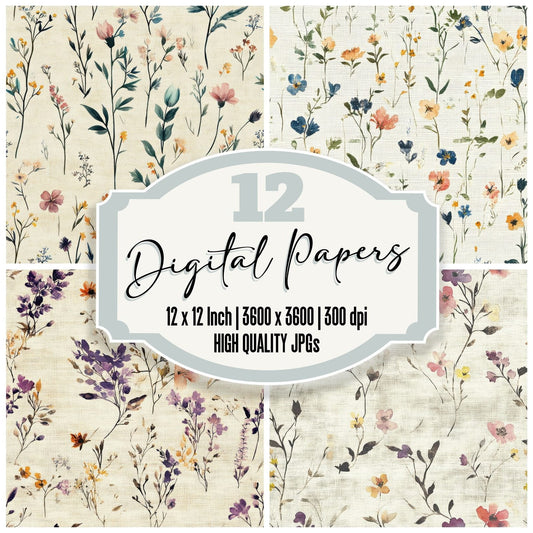 Seamless Wildflower Sketch Paper Digital Paper Pack (DDD003440)