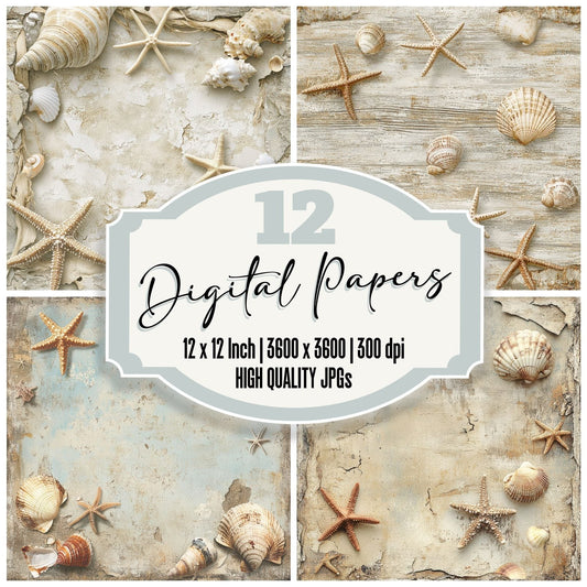 Seashell Starfish Linen Digital Paper Pack (DDD003441)