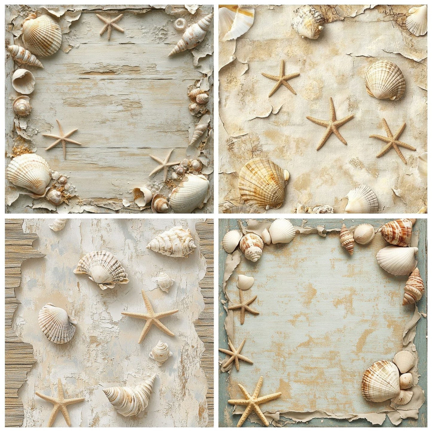 Seashell Starfish Linen Digital Paper Pack (DDD003441)