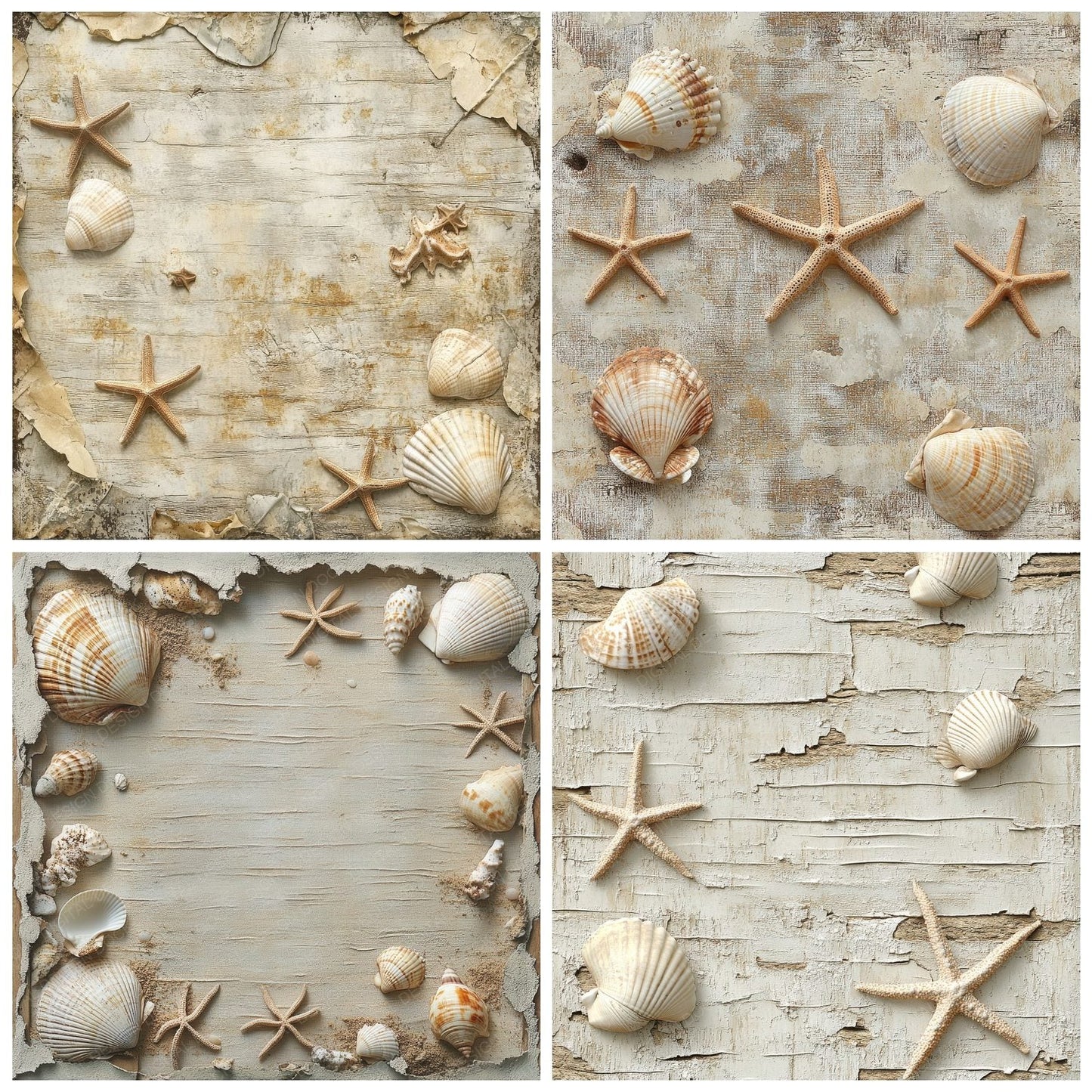 Seashell Starfish Linen Digital Paper Pack (DDD003441)