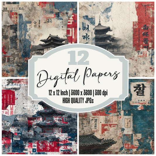 Seoul Collage Hangul Temple Street Digital Paper Pack (DDD003444)