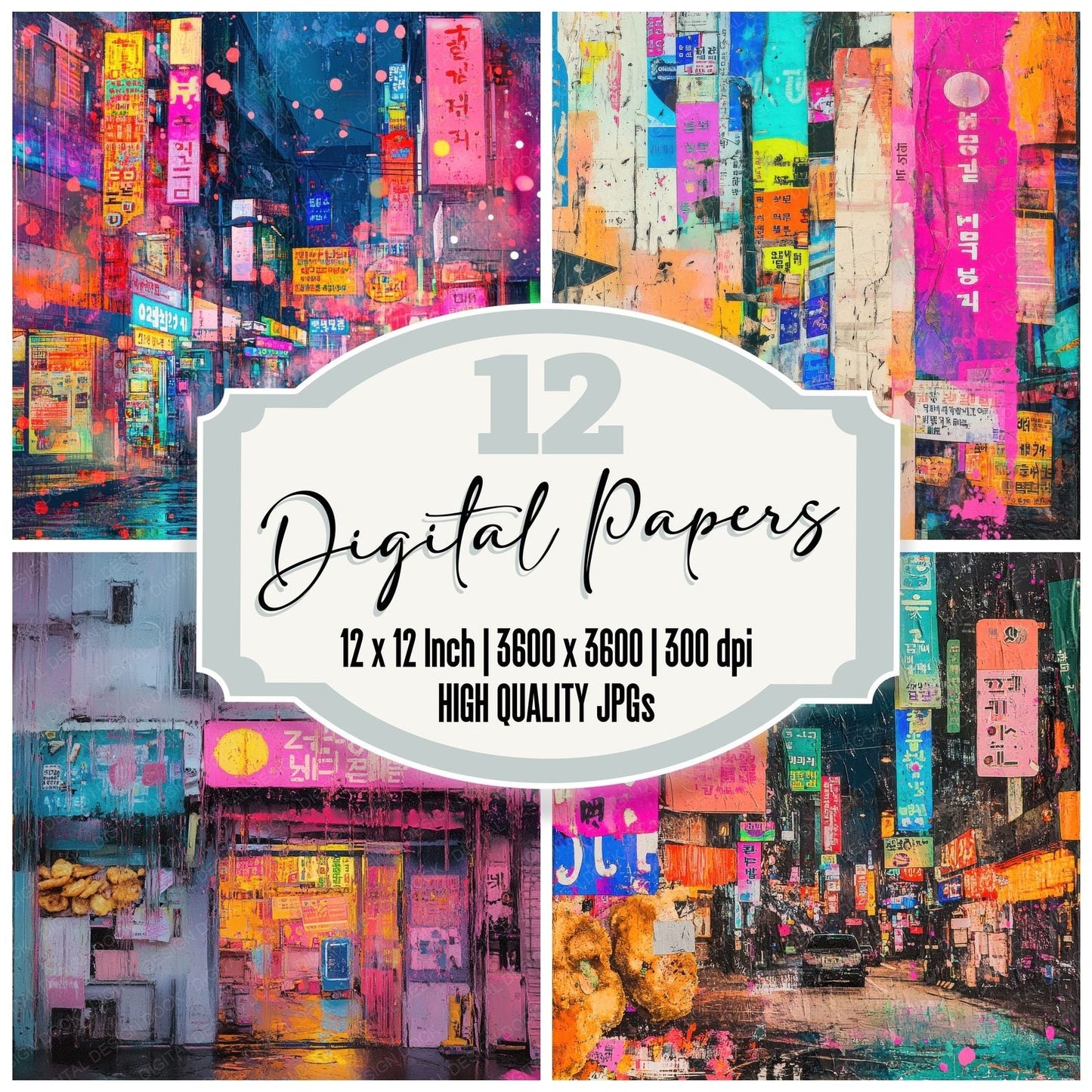 Seoul Neon Flyers Digital Paper Pack (DDD003445)
