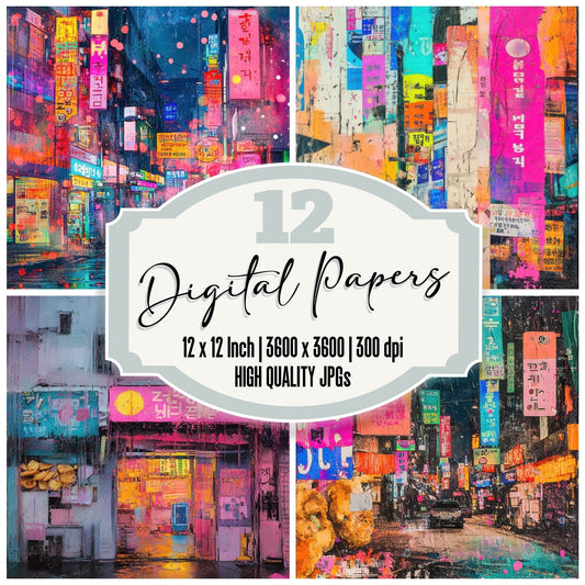 Seoul Neon Flyers Digital Paper Pack (DDD003445)