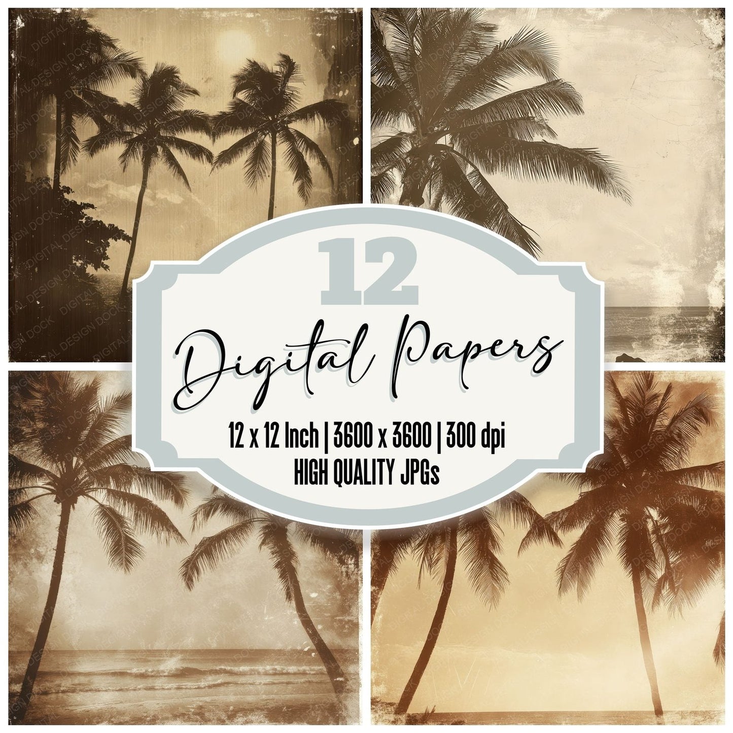 Sepia Beach Palms Digital Paper Pack (DDD003446)