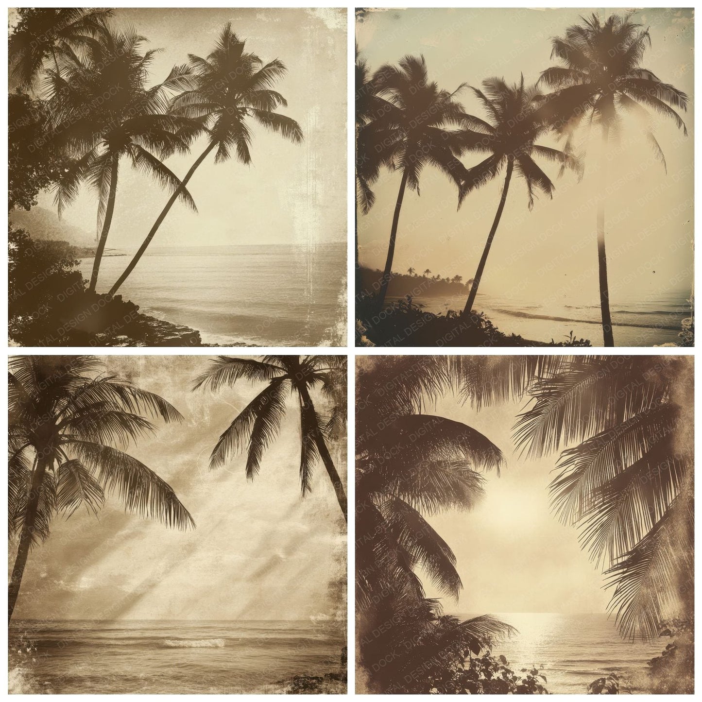 Sepia Beach Palms Digital Paper Pack (DDD003446)