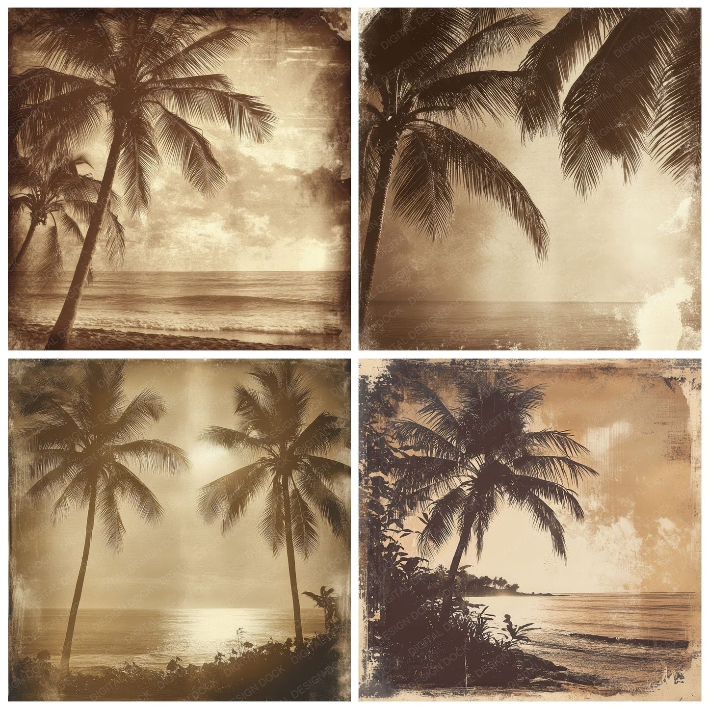 Sepia Beach Palms Digital Paper Pack (DDD003446)