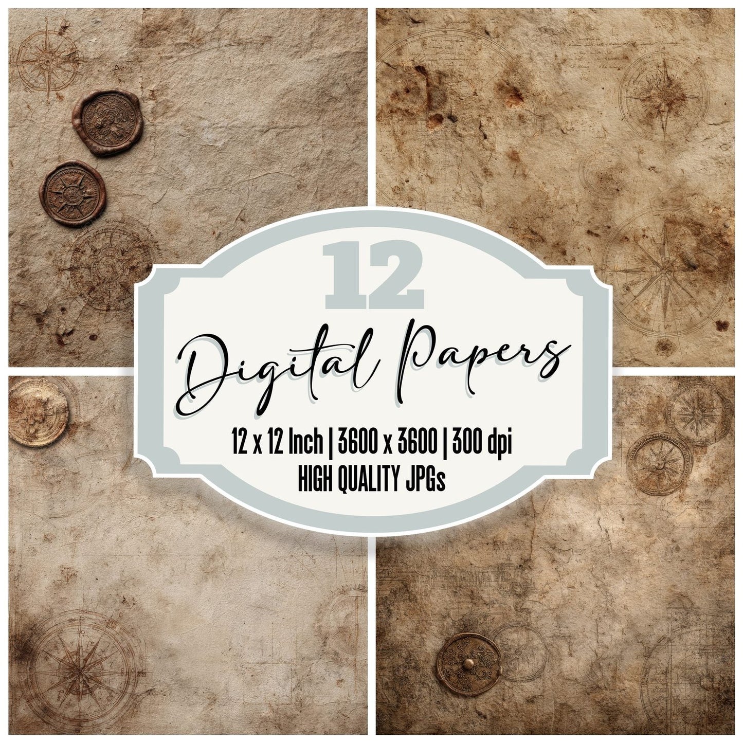 Sepia Draft Seal Burn Digital Paper Pack (DDD003450)