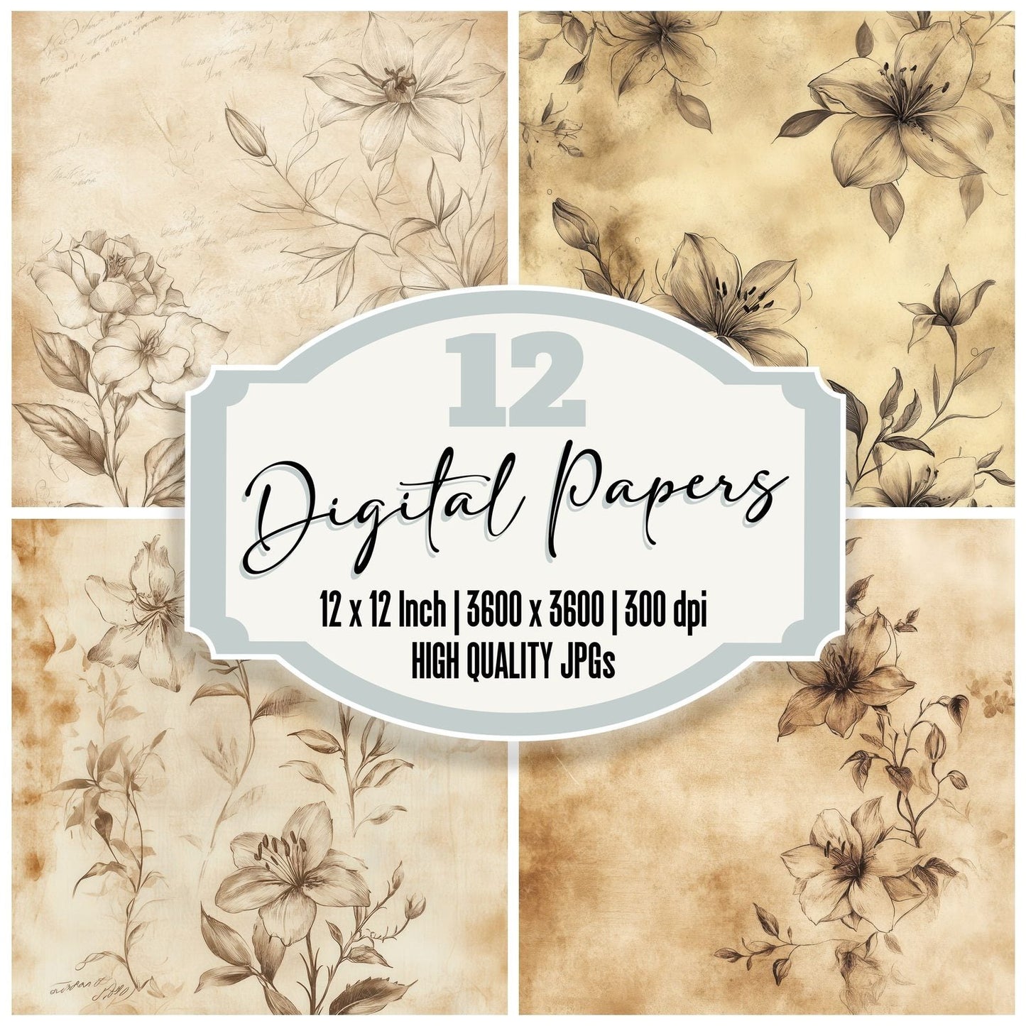 Sepia Flora Wash Digital Paper Pack (DDD003451)