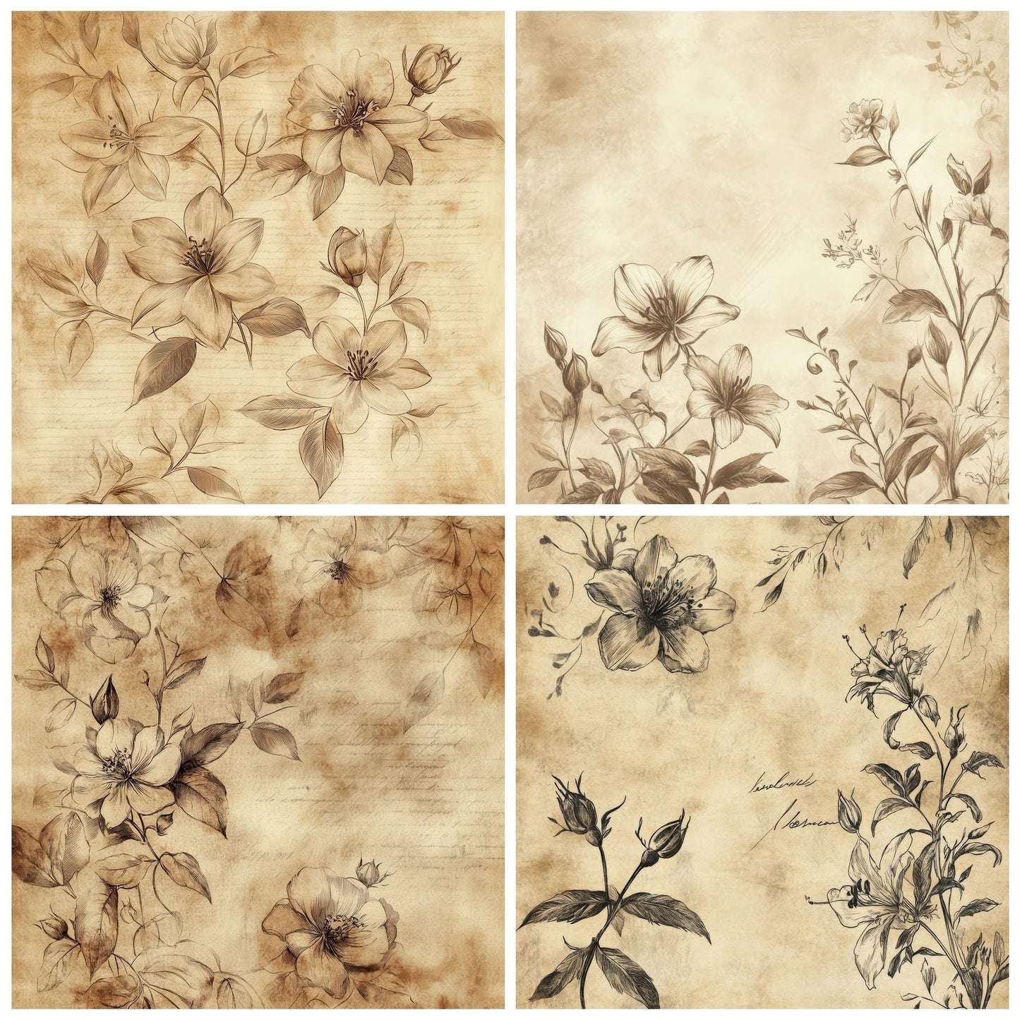 Sepia Flora Wash Digital Paper Pack (DDD003451)