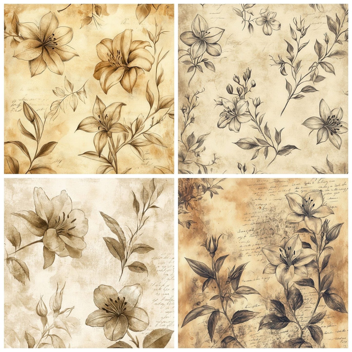 Sepia Flora Wash Digital Paper Pack (DDD003451)