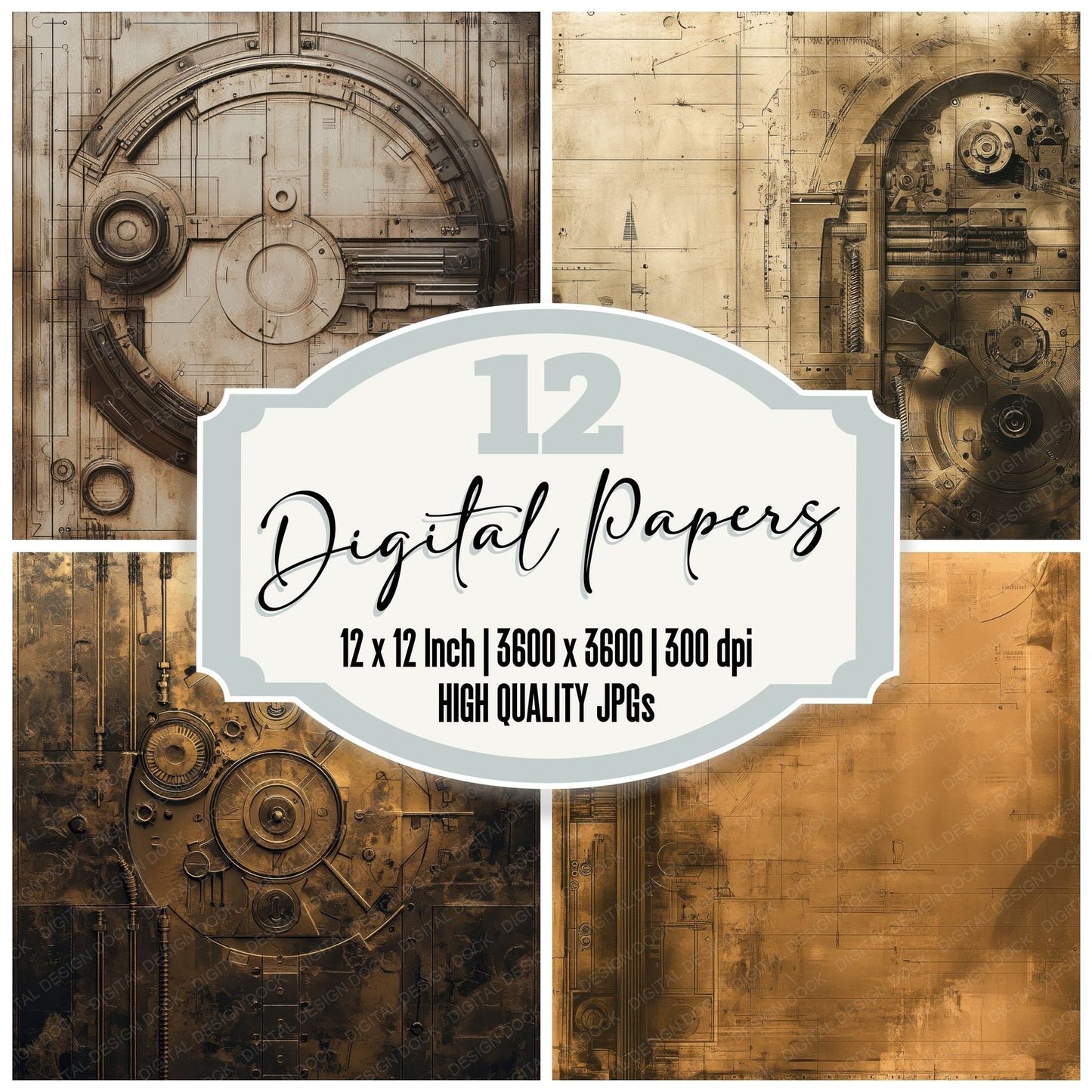 Sepia Gear Panel Digital Paper Pack (DDD003453)